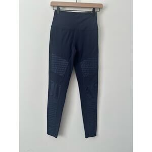Alo Yoga Moto Leggings Women's Medium Navy Blue High Waist Pocket Compression